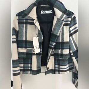 Zara Women's Checkered Blazer - Green, Blue, and Cream